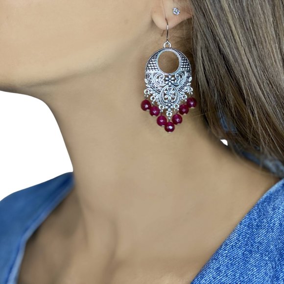 Silver Bead Drop Earrings - Picture 2 of 3